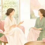 語り合いながら心と体を緩める二人のイラスト