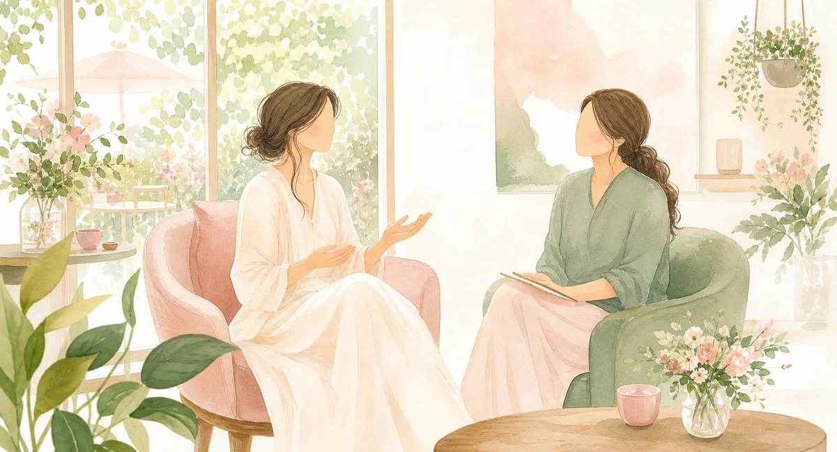 語り合いながら心と体を緩める二人のイラスト